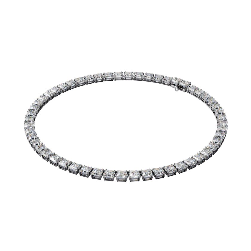 Millenia necklace, Square cut Swarovski zirconia and crystal, White, Rhodium plated